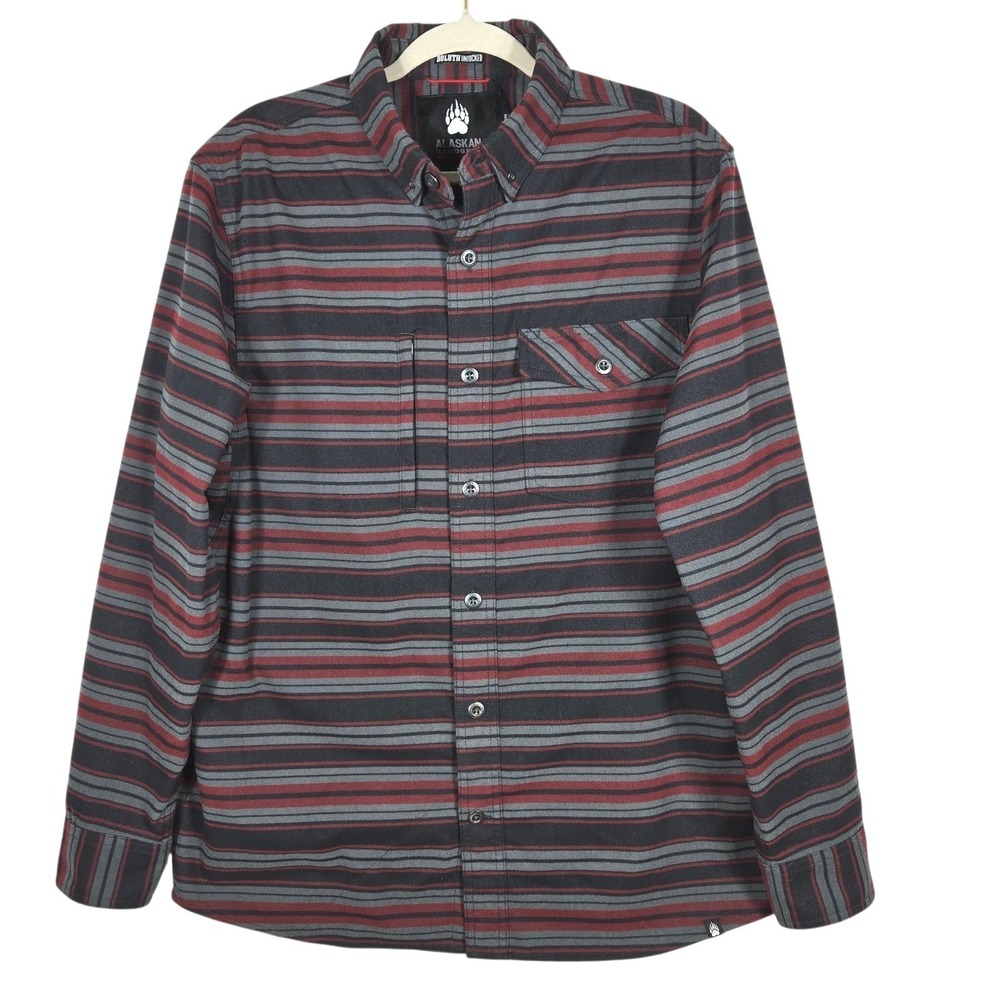 Duluth AKHG Untucked Shirt Mens M Gray Red Stripe Performance Workwear
